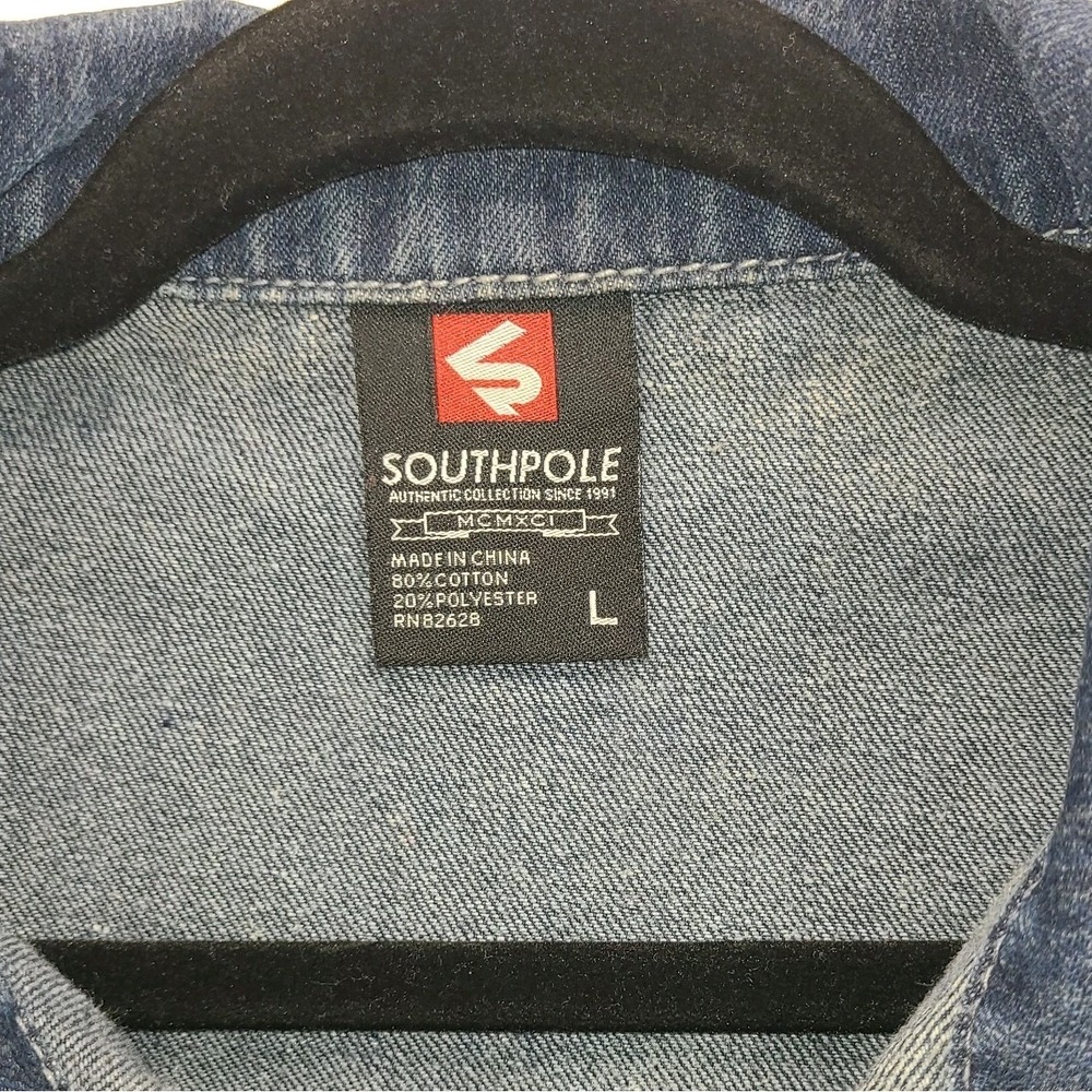 Southpole Denim Vest Mens Large Distressed Sleeveless Jean Jacket Graphic Back - Picture 4 of 4